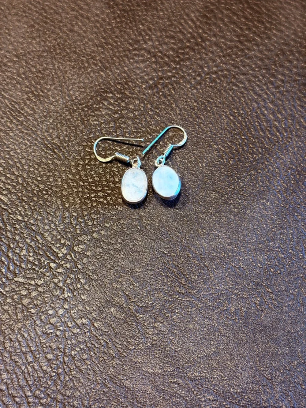 Silver Moonstone Drop Earrings - White Gemstone Dangle - Picture 2 of 2